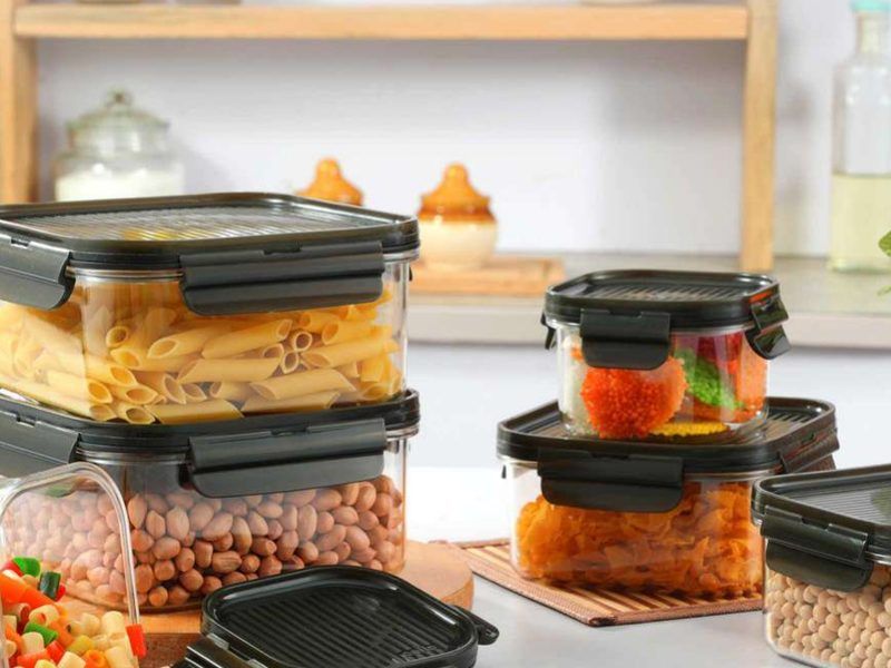 Kitchen storage containers on a countertop