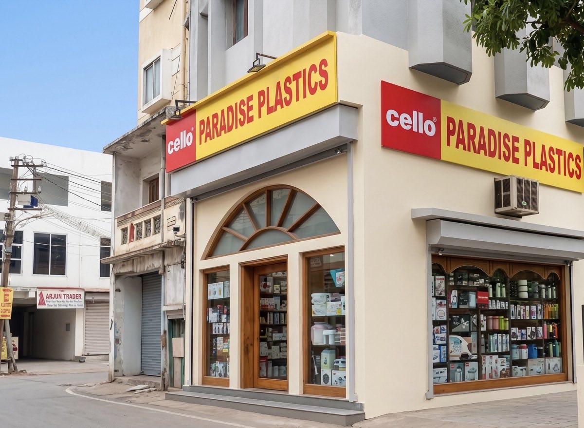 Paradise Plastics Agency retail showroom storefront in Bajwada, Vadodara